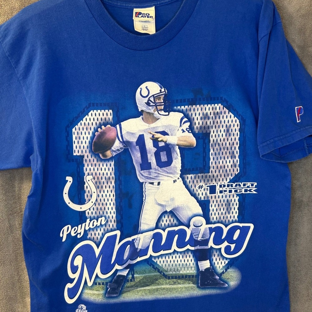 Vintage Peyton Manning Pro Player Indianapolis Colts T-Shirt Mens Large Blue USA